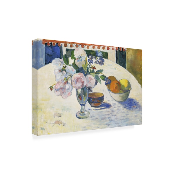 Gauguin 'Flowers And A Bowl Of Fruit On A Table' Canvas Art,12x19